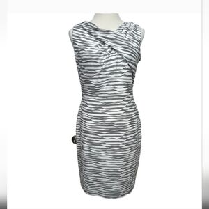 Calvin Klein Black And White Wavy Striped Textured Sleeveless Stretchy Dress